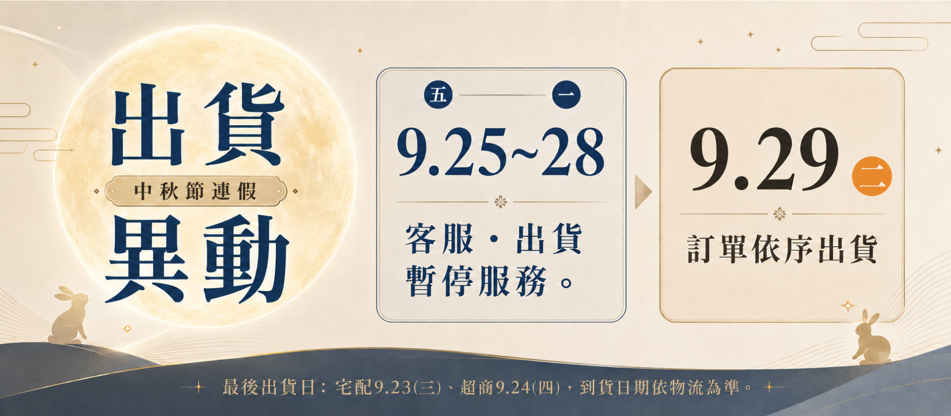 中秋連假出貨異動